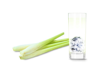 Lemon grass water juice in a glass on white background