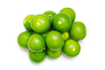 Group fresh green lemon lime circular isolated on white background - Clipping path
