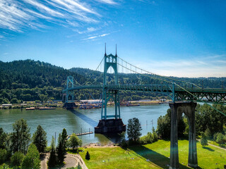 suspension bridge over the river