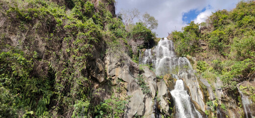 Tropical waterfall of volcanic Reunion island, Bassin des Aigrettes, France
