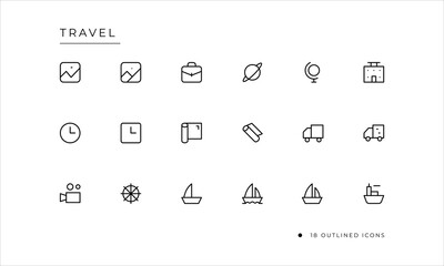 Travel icon set with outlined style