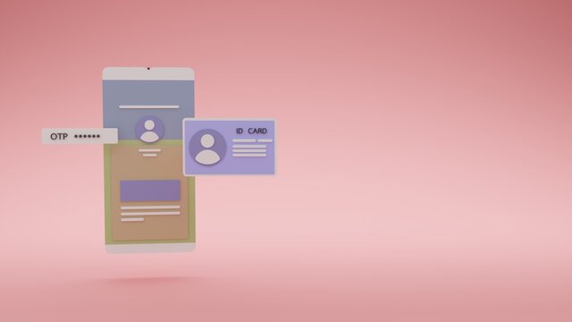 Illustration image of smartphone with OTP sms alert, concept of register for online service, 3D rendering