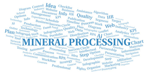 Mineral Processing typography word cloud create with the text only.