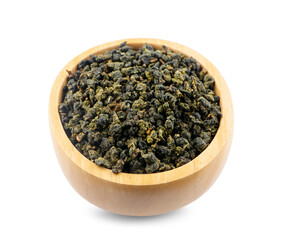 Dry oolong tea leaves isolated on white background
