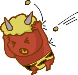 豆をぶつけられた可愛い節分の鬼のイラスト