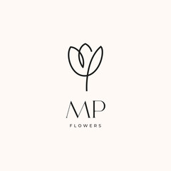 MP initial tulip flower creative logo design template