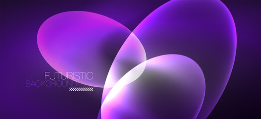 Neon ellipses abstract backgrounds. Shiny bright round shapes glowing in the dark. Vector futuristic illustrations for covers, banners, flyers and posters and other