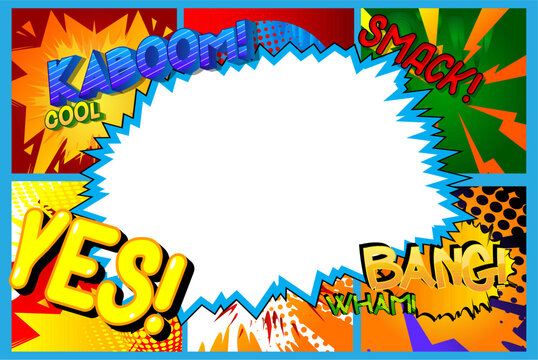 Vector illustrated retro comic pop art background with place for text. Advertising frame with comic book effect, expression words.