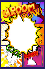 Vector illustrated retro comic pop art background with place for text. Advertising frame with comic book effect, expression words.