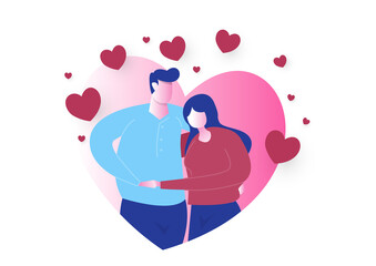 Love concept, Valentines day pink background. Wallpaper. Happy Valentines Day card with hearts paper cut hearts and clouds for romantic valentines day design