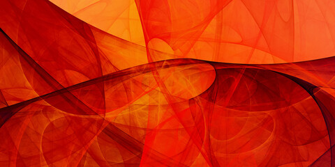 Abstract orange and red chaotic glass shapes. Fantasy geometric fractal background. Digital art. 3d rendering.