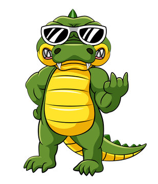 The crocodile with good pose using black eyeglasses