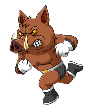 recommend clip art: The super wild boar wearing white gloves and style with running pose