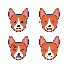 Set of basenji dog faces showing different emotions for design.