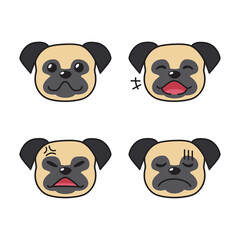 Set of pug dog faces showing different emotions for design.