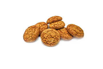 Homemade fresh oatmeal cookies isolated on white background.