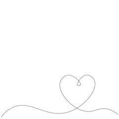 Heart one line drawing on white background, vector illustration