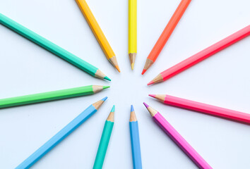 Pastel Color pencils on the white background  - Educational and art concept