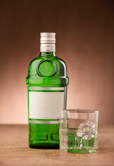 Gin bottle with glass studio shot.