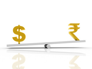 3d rendering Dollar symbol balance indian rupee 