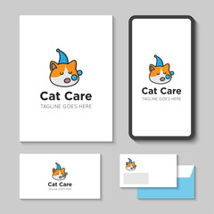 Love cat logo and care icon vector illustration with mobile app design template