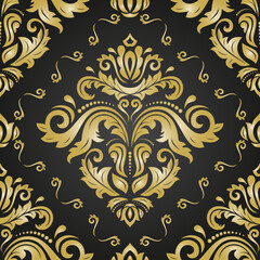 Classic seamless pattern. Damask orient black and yellow ornament. Classic vintage background. Orient ornament for fabric, wallpaper and packaging