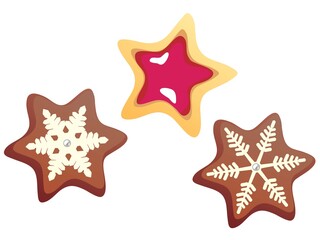 クリスマス仕様の雪の模様の星形のクッキー