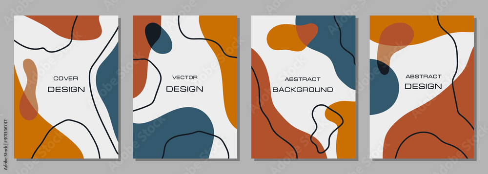 Poster Abstract set backgrounds template with copy space for text and colorful shapes on light background. Modern vector design for social media stories, post, web 