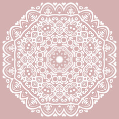 Elegant vintage ornament in classic style. Abstract traditional pattern with oriental elements. Classic vintage round white pattern