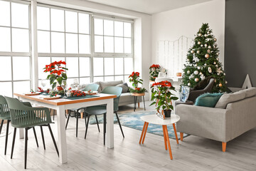 Interior of living room decorated for Christmas