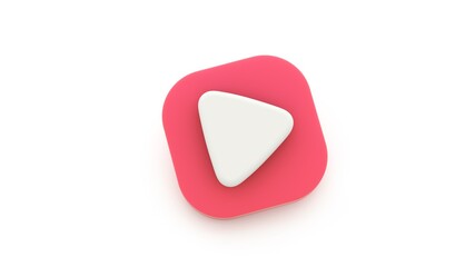 Play red icon shape symbol. 3D rendering