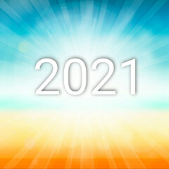 Number 2021 on bright shiny background. 