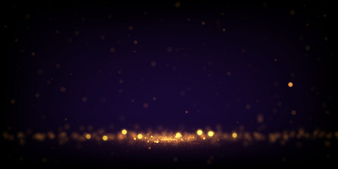 Vector golden glitter lights on dark. Abstract luxury background with glittering effect. Festive backdrop with glowing particles.	