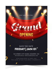 Grand Opening Invitation, Flyer Design With Event Details On Black Background. - obrazy, fototapety, plakaty