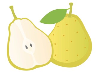 丸ごととカットされたラフランスのイラスト