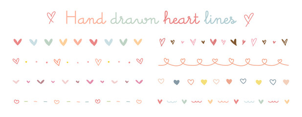 ハートの線のセット　手描き　飾り　仕切り　枠　フレーム　装飾　かわいい　素材