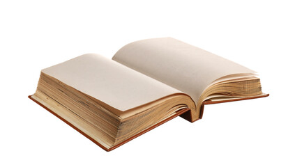 Open old book on white background