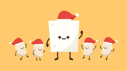 Tofu and Soybean character design. Tofu and Soybean cartoon vector on yellow background.