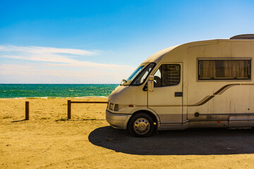 Fototapeta na wymiar Camper car on beach, Andalucia Spain