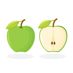 Green Apple Icon. Vector Green apples that are split in half from the white background.