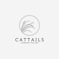 Line Art Cattails Logo Vector Design Illustration, Floral Inspiration, Clever Reed Logo