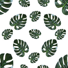 Seamless pattern green tropical leaves.