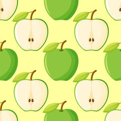 Green Apples Seamless Pattern Tile. Repeating Print. Perfect for Back to School or Apple Picking or Food Packaging.