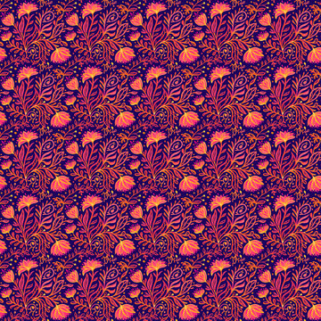 Seamless floral pattern. Repeating background with simple abstract watercolor bouquets with flowers and leaves. Hand drawn decor for fabric print or wallpaper.  Bright colors.

