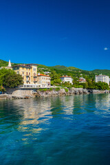 Beautiful coastline in Croatia, riviera of town of Lovran 