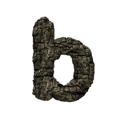 burned wood letter B - Lower-case 3d charcoal font - Suitable for Nature, disaster or fire related subjects