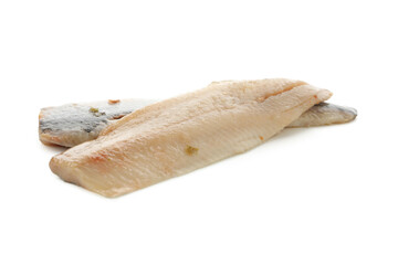 Fresh herring fish slices isolated on white background