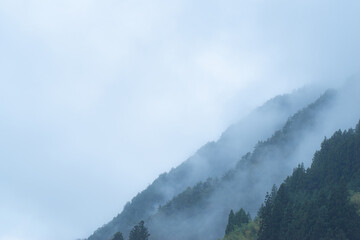 霧に包まれた山