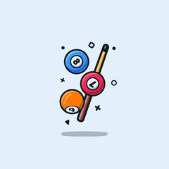 Billiard stick and ball illustration cartoon vector icon.