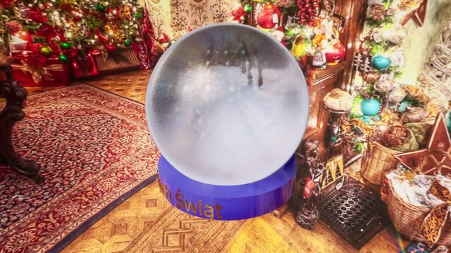 Christmas greetings in a magic snowball, Rendered in 3D
